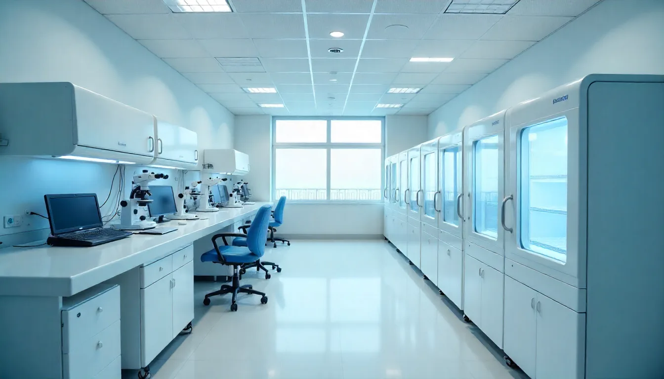 Advanced IVF laboratory equipment at Valley Fertility Centre Srinagar showing embryology workstations and incubators