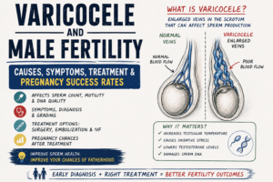 Varicocele and male fertility treatment showing enlarged scrotal veins affecting sperm production